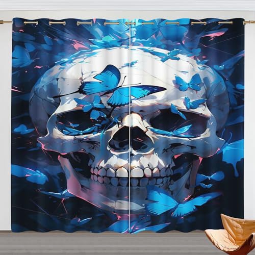 Goplnma Vorhänge Totenkopf Gardinen Blickdicht mit Ösen Gothic Vorhänge Skull 3D Verdunkelungsvorhäng Totenkopf rosa 2er Set Gardinen für Dekoration (150x166cm(BxH)/ 75x166cmx2,4) von Goplnma