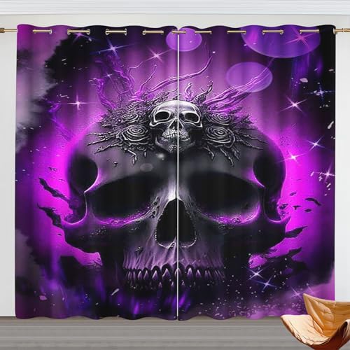 Goplnma Vorhänge Totenkopf Gardinen Blickdicht mit Ösen Gothic Vorhänge Skull 3D Verdunkelungsvorhäng Totenkopf rosa 2er Set Gardinen für Dekoration (220x215cm(BxH)/ 110x215cmx2,2) von Goplnma