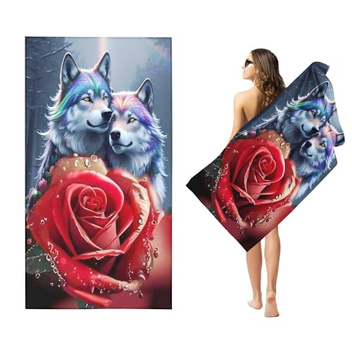 Goplnma Wolf Mikrofaser Handtücher - Strandtuch 90x180 cm Wolf Badetuch Strandlaken 3D Wolf Thema Badetuch groß 100x200 Strandhandtuch Mikrofaser Handtücher 50x100cm (70 x 140 cm,1) von Goplnma