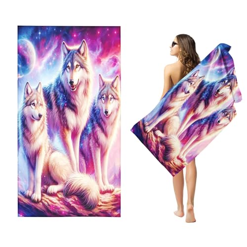 Goplnma Wolf Mikrofaser Handtücher - Strandtuch 90x180 cm Wolf Badetuch Strandlaken 3D Wolf Thema Badetuch groß 100x200 Strandhandtuch Mikrofaser Handtücher 50x100cm (70 x 140 cm,4) von Goplnma
