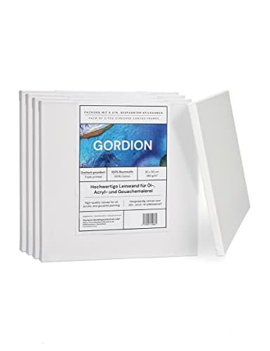 Gordion Bespannte Keilrahmen Set, 5'er Packung, 280 g/m² Leinwandstoff aus Baumwolle, geeignet für Acyrl-, Öl-, und Gouachefarben (30x30), Weiss von Gordion