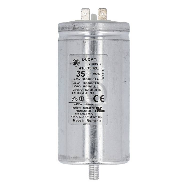Kondensator 35µF 450V Gorenje  mit Steckfahnen und Befestigungsschraube (EA-460714) von Gorenje