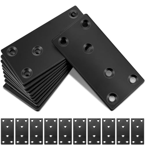 Gorffy 10 Stück Flachverbinder, 80 × 40 × 1.75mm Lochplatte Holzverbinder, Flachverbinder Edelstahl, Flachwinkel für Verbinder, Edelstahl Schwarz Verbindungsplatte von Gorffy