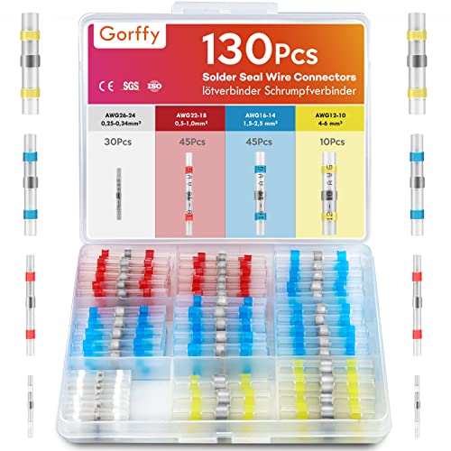 Gorffy 130 Stück Lötverbinder Set, Lötverbinder mit Schrumpfschlauch, KFZ Kabelverbinder Wasserdicht für Automobil und Marine von Gorffy