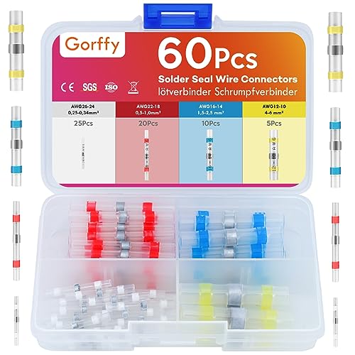 Gorffy 60 Stück Lötverbinder Set, Lötverbinder mit Schrumpfschlauch, KFZ Kabelverbinder Wasserdicht für Automobil und Marine von Gorffy