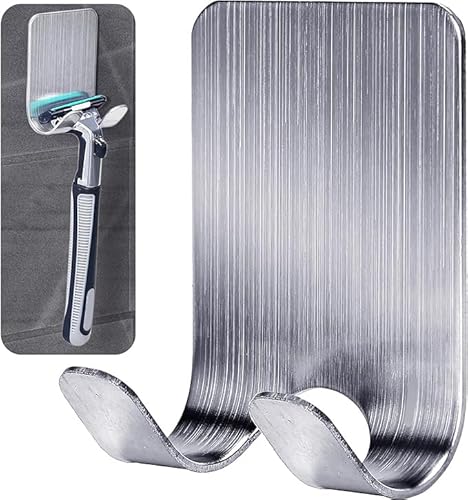 Gorffy Rasierhalter Dusche, 2 Stück Mehrzweckhaken Edelstahl Wasserdichte Wandhaken Selbstklebend, Rasierer Halterung Dusche, Badezimmer Haken Ohne Bohren Rasier Halterung (Silber, 2 Stück) von Gorffy