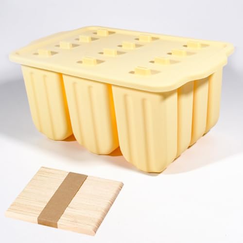 Eisform mit 12 Mulden, Platin-Silikon-Eis am Stiel mit auslaufsicherem Deckel, BPA-freie Gefrierschale für hausgemachtes Eis & Joghurtstäbchen ​ (Gelb) von Gorger