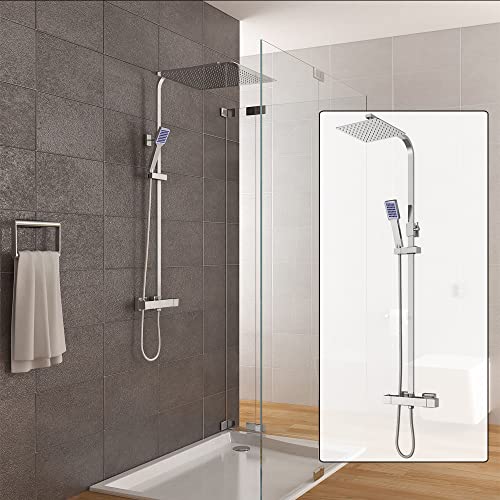 30 * 30cm Edelstahl Quadratische Regenbrause, Passendes Duschset, Duschsystem mit Thermostat Dusche für den Hausgebrauch von Gorgivous