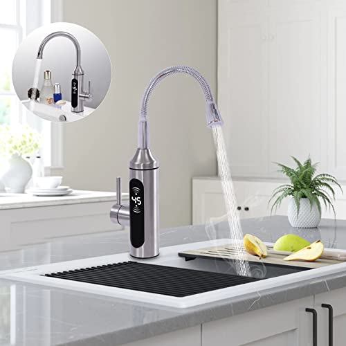 Elektrische Wasserhähne, Edelstahl Küche Durchlauferhitzer,Beheizbarer Wasserhahn mit Integriertem Durchlauferhitzer 220V 3300W Wasserhahn mit Temperaturanzeige Geht in 360 Grad Verstellen von Gorgivous