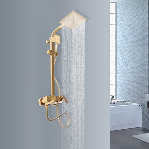 Gold Duschsystem Duscharmatur Set mit Regendusche Retro Duschset Duschsystem Einstellbare Höhe 80-113cm von Gorgivous