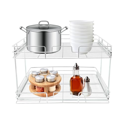 Gorgivous Ausziehbarer Schrank-Organisator, Küchenregal Regal 2-Tier-Schrank ausziehbare Regale Küchenschrank-Organisator für Küchenarbeitsplatte Speisekammer Büro-Desktop (Silber, 53.67cm) von Gorgivous