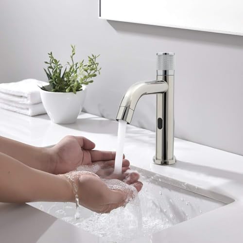 Infrarot Sensor Wasserhahn, Bad Küchenarmatur, Automatisch Waschtischmischer Mischbatterie für Waschbecken Badezimmer(Silber) von Gorgivous