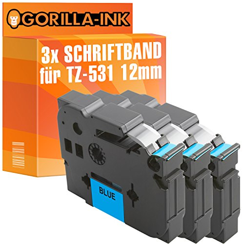 Gorilla-Ink 3 Schriftbänder kompatibel mit Brother P-Touch TZ-531 TZe-531 Schwarz-Blau von Gorilla-Ink