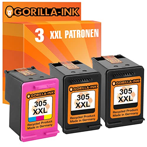 Gorilla-Ink 3er Set Patronen XXL kompatibel mit HP 305XL HP305 Black je 20ml & Color 18ml | 380% mehr Inhalt! | Für HP DeskJet 2320 2700 2710 2720 2721 2722 2723 2724 2732 2752 2755 von Gorilla-Ink