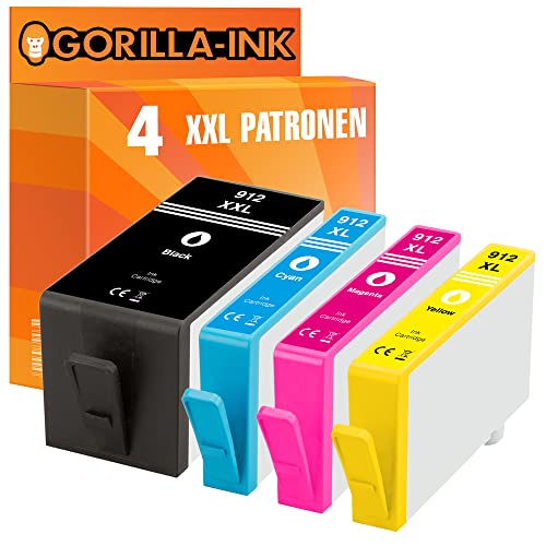 Gorilla-Ink 4er Set Patronen kompatibel mit HP 912XXL HP 912XL für HP OfficeJet 8022e 8010 Pro 8012 8012e 8013 8014 8014e 8015 8015e 8017 8022 8023 8024 8024e 8025e 8025 Multipack von Gorilla-Ink