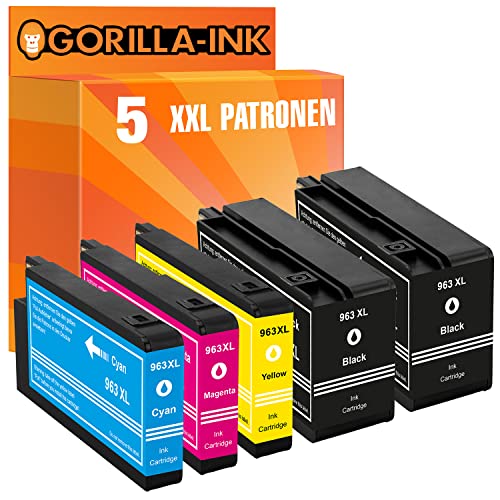 Gorilla-Ink 5 Patronen kompatibel mit HP 963XL HP 963 | Für HP OfficeJet Pro 9010 9010e 9012 9012e 9013 9014 9015 9015e 9016 9018 9019 9020 9022 9022e 9023 9025 9025e 9026 9028 von Gorilla-Ink