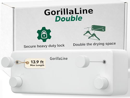 GorillaLine - Ausziehbare Wäscheleine | Premium Heavy Duty Wäscheleine | Wandmontage Edelstahl Wäscheleine | Ausziehbarer Wäscheständer zum Aufhängen von GorillaLine