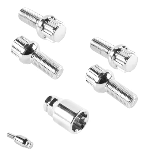 Gorise Felgenschlösser M14 x 1,5 mm Kugelsicherungsring R14 für Mercedes und andere Modelle 4x silberne Felgenschlösser 4-teilige Radschrauben von Gorise