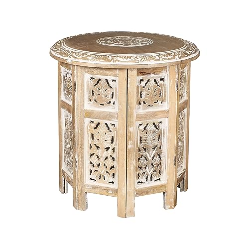 Couchtisch aus Holz, Couchtisch für Wohnzimmer, traditioneller runder Beistelltisch, modern, rund, handgeschnitzt, 45,7 cm, achteckig, Weiß Couchtisch aus Holz, Couchtisch für Wohnzimmer, traditioneller runder Beistelltisch, modern, rund, handgeschnitzt, 45,7 cm, achteckig, Weiß von Goroly Home