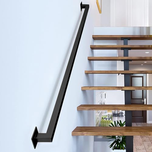 Gorssen 150cm Handlauf for Treppen, Schwarz Industrieschmiedeeisen Rohr Banister Treppengeländer Innen und Außen, Matte Black Metal Treppe Treppengeländer von Gorssen