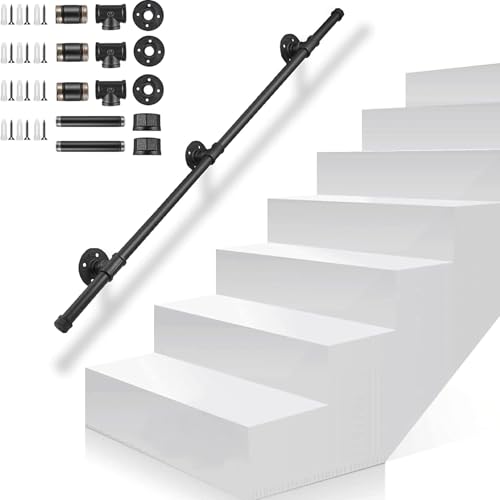Gorssen Handlauf Schwarz, 200cm Rutschfester Haltegriff Geländer, Edelstahl Industrielles Verzinktes Stahlrohrgriff, Wandgeländer Innen Außen Treppengeländer von Gorssen