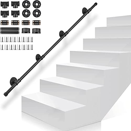 Gorssen Handlauf für Treppen 300cm Edelstahl Geländer Rutschfest Schwarz, Rohrförmiges Handfußgeländer für Treppenhaus, Garten, Hauseingang, Gang von Gorssen