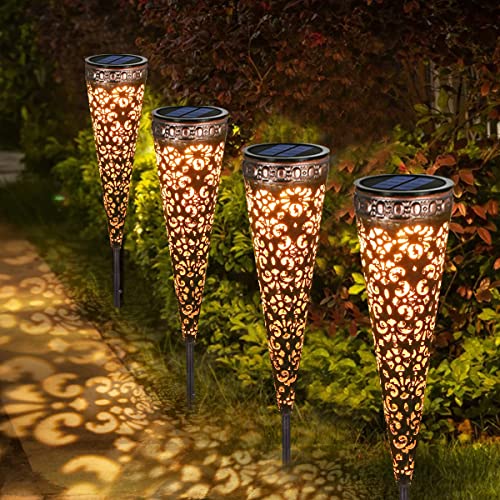 4 Stück Metall Vintage Solarlampen, Görvitor IP65 Wasserdicht Garten Solarleuchten für Außen, Warmweiß LED Solar Gartenleuchten mit Erdspieß Deko für Terrasse Blumenkasten Balkon von Görvitor