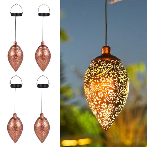 Görvitor Solarlaterne für Außen 4 Stück, Hängend Solar Laternen für Draußen mit IP65 Wasserdicht, Paisley Solarlampen für Außen für Outdoor Gartendeko Gehweg Patio Weihnachten Geschenke von Görvitor