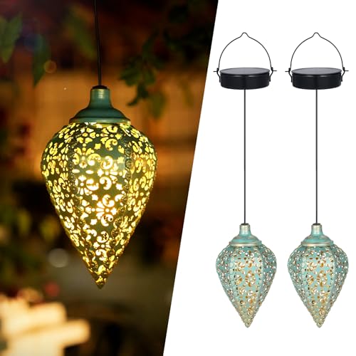 Solarlaternen für Außen Hängend 2 Stück, IP65 Wasserdicht Solar Laterne für Draußen, Metall LED Solarlampen für Außen Garten Hängend Orientalische deko Balkon Terrasse Patio Weihnachten von Görvitor