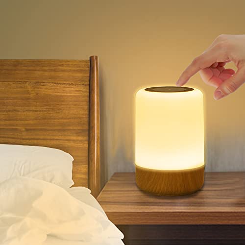 Görvitor LED Nachttischlampe Touch Dimmbar, Tischlampe Kabellos mit 8 Farben und 3 Modi, Holzmaserung Nachtlicht Batterie USB-Aufladung mit Timer für Schlafzimmer Wohnzimmer (Walnussfarbe) von Görvitor