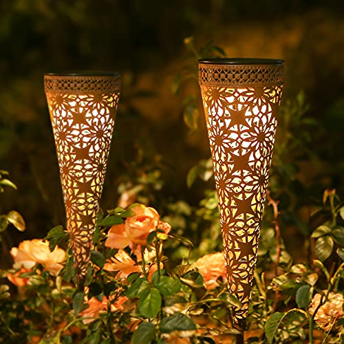 Görvitor Metall Solarleuchten Garten, 2 Stück Solarlampen für Außen Garten Deko, LED Gartenleuchten Solar Warmweiß IP65 Wasserdicht für Balkon Blumenkästen Rasen Weg Weihnachten von Görvitor