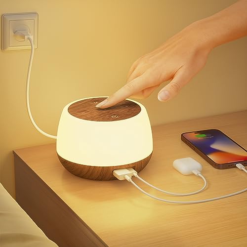 Nachttischlampe Touch Dimmbar mit 20W Ladefunktion, LED Tischlampen mit 2 USB Ladeanschluss 9 Farben 3 Modi, Nachtlicht Kinder Stilllicht Dimmbar mit Timer & Memory für Deko Schlafzimmer Wohnzimmer von Görvitor