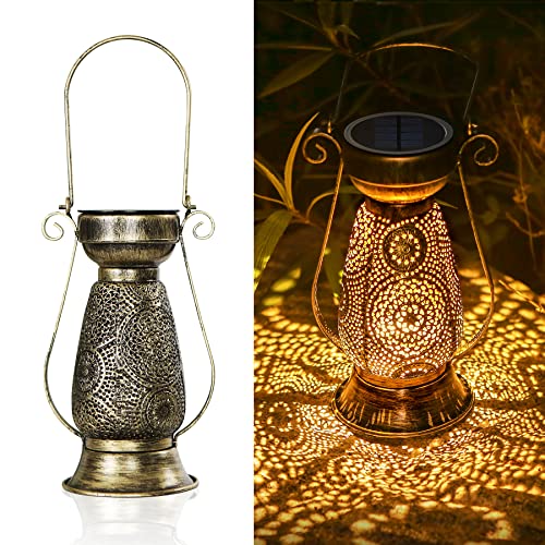 Solar Laternen für Draußen, Görvitor Metall IP44 Wasserdicht Solarlaterne für Außen, Warmweiß LED Orientalisch Solarlampen für Außen Hängend Garten Outdoor Balkon Deko Vintage Geschenk (Gold) von Görvitor