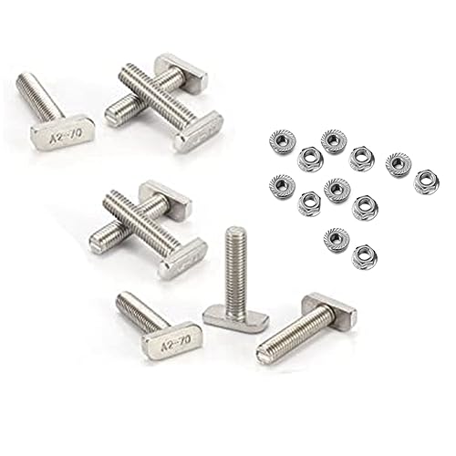 Gosera 12-Teiliger T-Nut-Bolzen-, M10 X 25-Schrauben, A2-70-Schienenschienenschrauben, Schienenmuttern mit 12 Flanschmuttern, T-Nut-Bolzen, T-Nut-Schrauben von Gosera