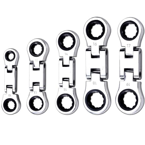 Gosera 5-Teiliger Ringmaulschlüsselsatz mit Flexiblem Kopf und Kurzem Ratschenkopf, Mini-Schlüsselsatz, Flexibler Doppel-Ringschlüsselkopf, Mini-Maulschlüsselsatz von Gosera