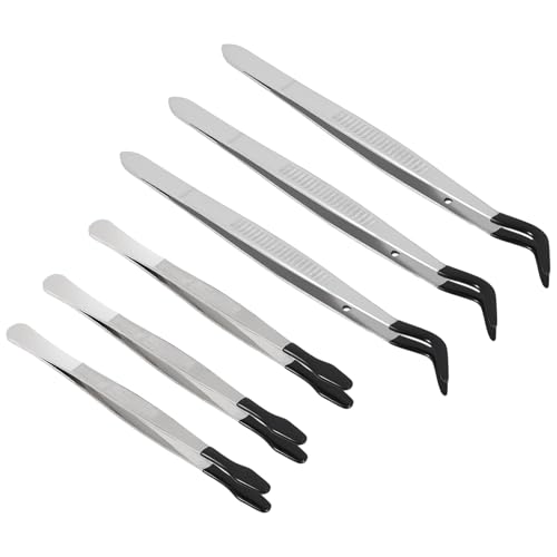 Gosera 6 StüCk Gummispitze Pinzette PVC Silikon PräZisionspinzette Labor Industrie Hobby Pinzette Werkzeug (Schwarz) von Gosera