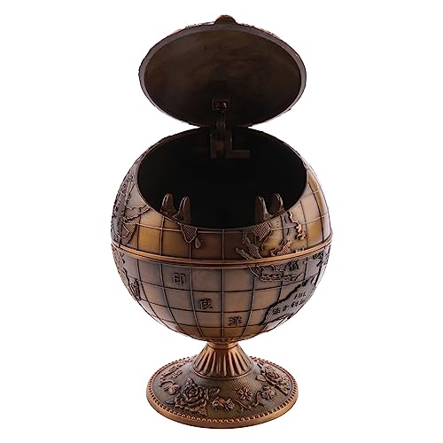 Gosera Vintage Metall mit Deckel Globe Aschenbecher EuropäIsch Retro Haus BüRo Hotel Aschenbecher ZubehöR, Gold von Gosera