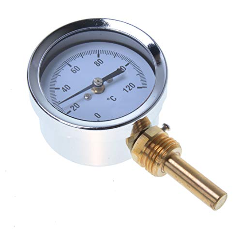 Aqbau® Bimetall Thermometer 63mm Zeigerthermometer 0°C - 120°C inkl Tauchhülse 1/2" Radial-Zeigerthermometer anlegethermometer thermometer heizung für Heizsysteme von GOSHE