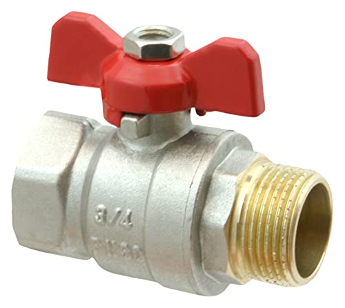 GOSHE Premium-Kugelhahn mit Flügelgriff, Messing, 1/2"-Gewinde, Wasser- und Heizungsinstallation, dicht schließend, Stahlgriff mit PVC-Beschichtung, Innen-/Außengewinde, einfache Installation von GOSHE