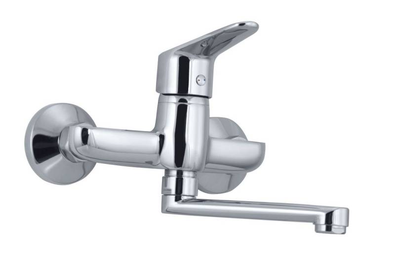 Goshe Spültischarmatur GERA Wandarmatur mit Auslauf, Schwenkhahn mit kurzem Auslauf L-16, Chrom von Goshe