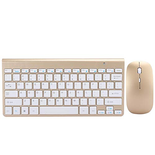 Goshyda 2.4G Wireless-Tastatur + Maus-Set, Ultra-dünnes ergonomisches -Design Komfortable Tastatur für Zuhause, Büro, Unternehmen(Gold) von Goshyda