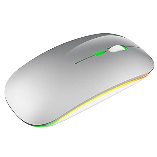 Drahtlose Maus, 2,4 G Wiederaufladbarer USB 10m, 800/1200/1600 DPI 500mAh Akku mit Buntem LED-Licht für Windows 98 / Me / 2000 / XP/Vista/Win 7 / Win8 / 10(Silber) von Goshyda