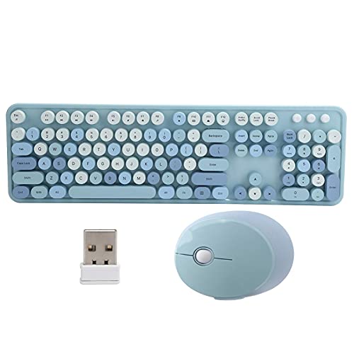 Drahtloses Tastatur- und Mausset, 2,4 GHz 104 Tasten Retro Schreibmaschinenstil Office Desktop Mechanische Tastatur Mäuse Kombination mit Multimedia-Taste(Blau) von Goshyda