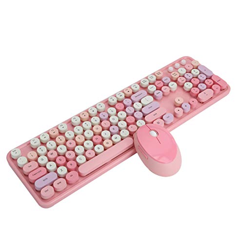 Drahtloses Tastatur- und Mausset, 2,4 GHz 104 Tasten Retro Schreibmaschinenstil Office Desktop Mechanische Tastatur Mäuse Kombination mit Multimedia-Taste(Rosa) von Goshyda
