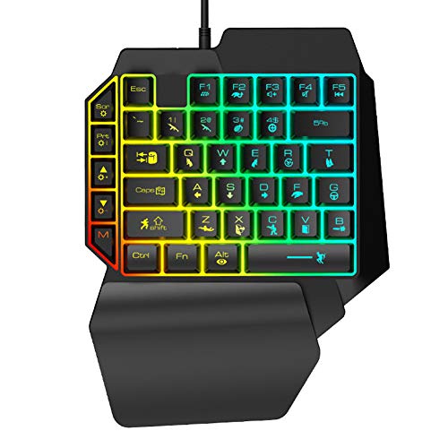 Einhandtastatur, tragbare Ergonomie Bunte Hintergrundbeleuchtung USB-Kabel Mechanische Spiele 39-Tasten-Tastatur, für PUBG, Schwarz von Goshyda