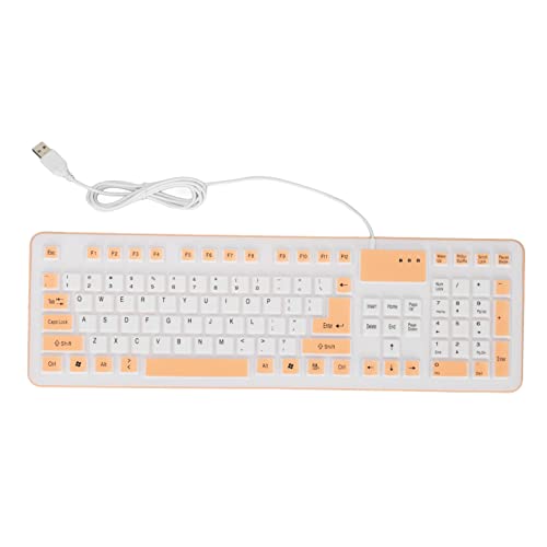 Goshyda Faltbare Silikon-Tastatur, 106 Tasten, Wasserdicht, Staubdicht, Leises Tippen, Vollständig Versiegeltes Design, Kabelgebundene USB-Tastatur für PC, Laptop, Tablet(Orange) von Goshyda