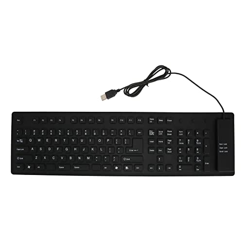 Goshyda Faltbare Silikon-Tastatur, 109 Tasten, Wasserdicht, Staubdicht, Leises Design, USB-Kabel, Flexible Tastatur für PC, Notebook, Laptop, Büro, Zuhause(Schwarz) von Goshyda