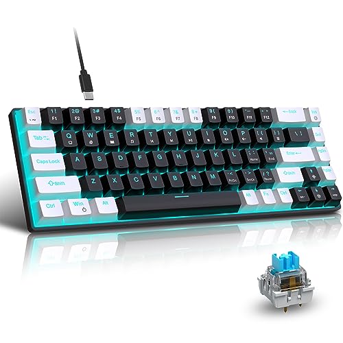 Goshyda 65% Mechanische Gaming-Tastatur, 68 Tasten, Kabelgebundene Mechanische Tastatur, Eisblaue Hintergrundbeleuchtung, Zweifarbige Gaming-Tastatur, Abnehmbares USB-Kabel, Blauer von Goshyda