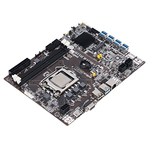 Goshyda DDR3 Miner Motherboard LGA 1155 8 USB3.0, 3-Phasen-Netzteil, B75 Miner Motherboard mit Dual-Core-CPU, Unterstützt 8 Grafikkarten, für ETH BTC Mining von Goshyda