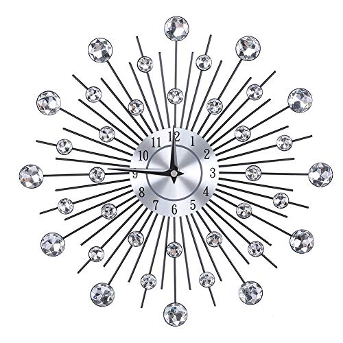 Goshyda Glitzernde Wanduhren, glitzernde Metall Silber Silber Blumen Wanduhr Wohnzimmer Büro Metall Wanduhren Wohnzimmer, Küche und Esszimmer.(Round Flower) von Goshyda